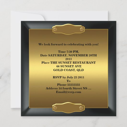 50e verjaardag Elegant Black Gold op Gold Kaart (Achterkant)