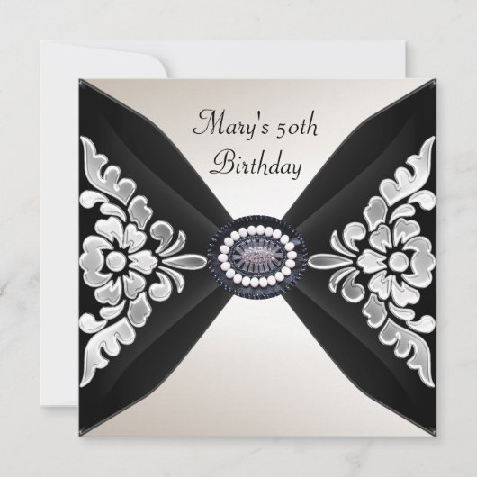 50e verjaardag Elegant Black White Jewel 2 Kaart (Voorkant)