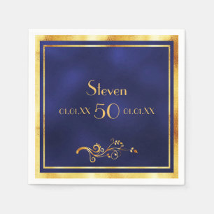 50e verjaardag: elegant blauw en goud servet