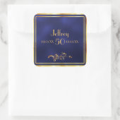 50e verjaardag: elegant blauw en goud vierkante sticker (Tas)