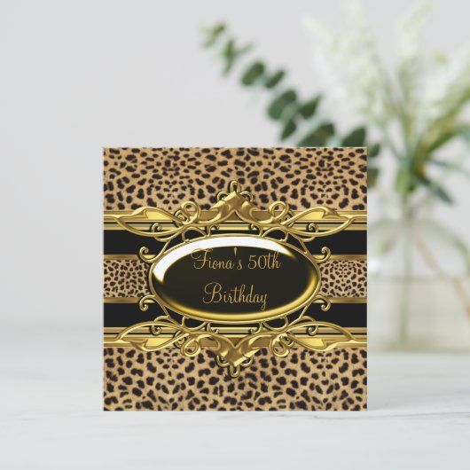 50e verjaardag Elegant Classy Gold Black Leopard Kaart (Staand voorkant)