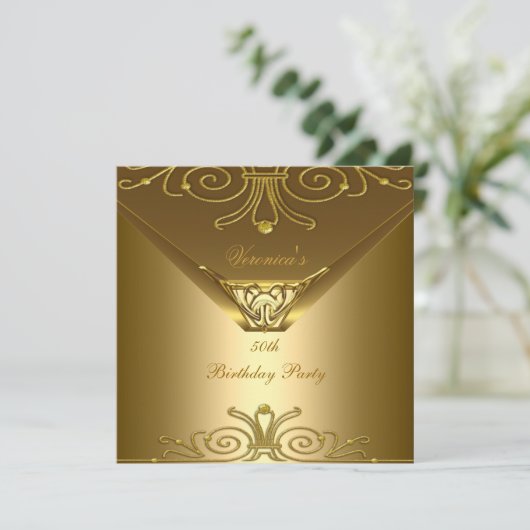 50e verjaardag Elegant Gold Art Deco Kaart (Staand voorkant)