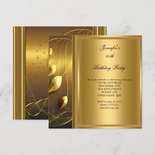 50e verjaardag Elegant Gold Black Kaart (Voorkant / Achterkant)