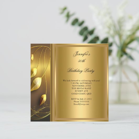 50e verjaardag Elegant Gold Black Kaart (Staand voorkant)