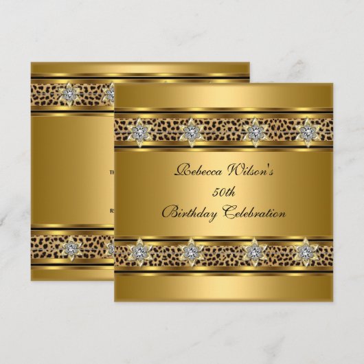 50e verjaardag Elegant Gold Black Leopard 2 Kaart (Voorkant / Achterkant)