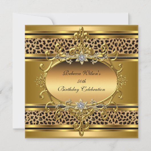 50e verjaardag Elegant Gold Black Leopard 4 Kaart (Voorkant)