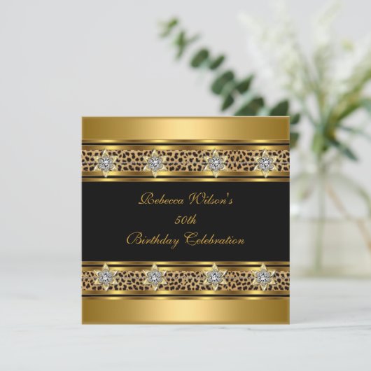 50e verjaardag Elegant Gold Black Leopard Kaart (Staand voorkant)