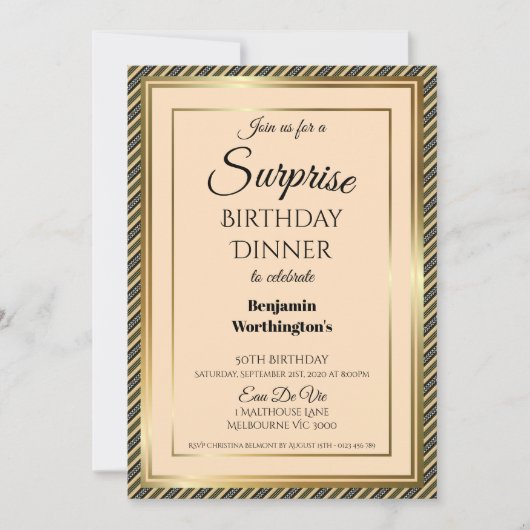 50e verjaardag Elegant Gold Lijst verrassend avond Kaart (Voorkant)