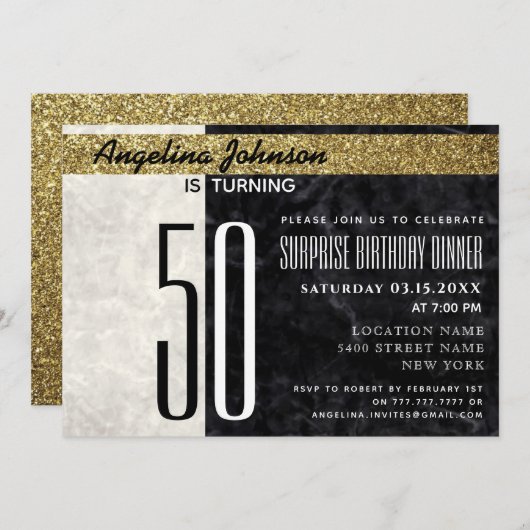 50e verjaardag Elegant goud zwart en wit marmer Kaart (Voorkant / Achterkant)