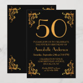 50e Verjaardag Elegant Goud Zwart  Retro Kaart (Voorkant / Achterkant)