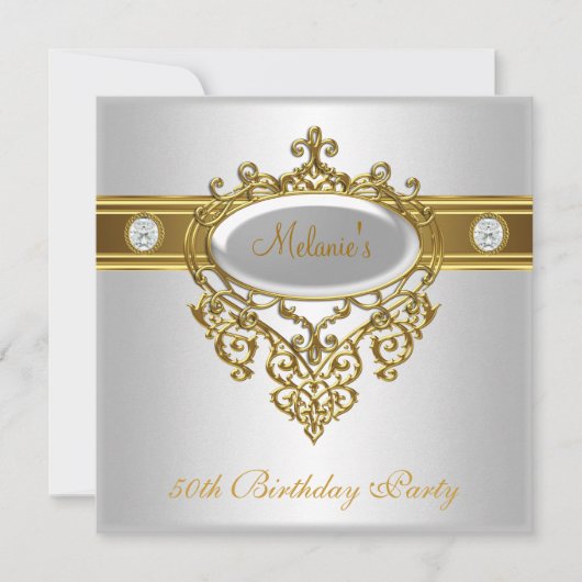 50e verjaardag Elegant Lace White Diamond 3 Kaart (Voorkant)