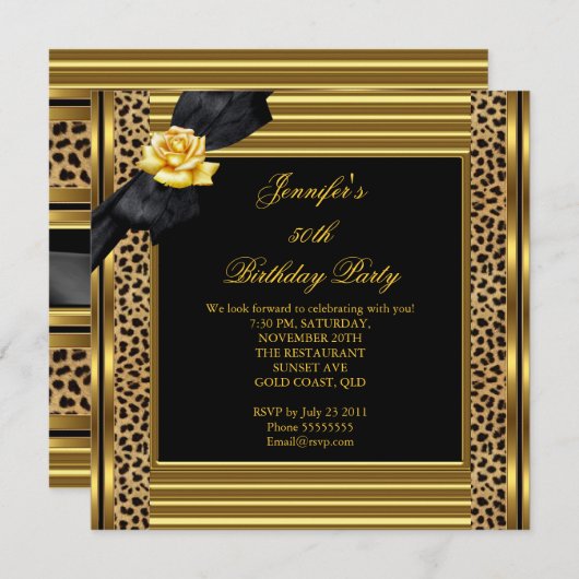 50e verjaardag Elegant Leopard Gold Black Kaart (Voorkant / Achterkant)