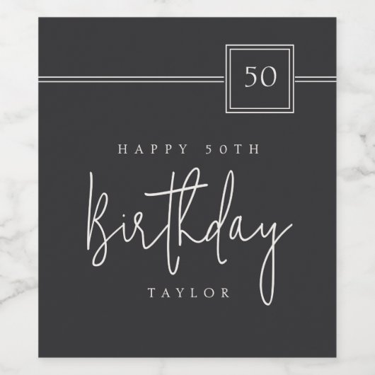 50e verjaardag Elegant minimalistisch zwart Wijn Etiket (Enkel label)