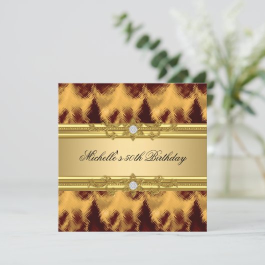 50e verjaardag Elegant Old Gold Diamond Kaart (Staand voorkant)