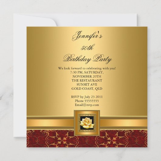 50e verjaardag Elegant Red Gold Black Kaart (Voorkant)