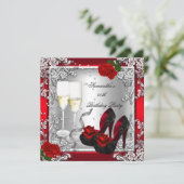 50e verjaardag Elegant Red Rose Silver Kaart (Staand voorkant)