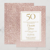 50e verjaardag Elegant Roos Gouden Glitter Kaart (Voorkant / Achterkant)