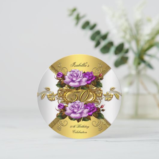 50e verjaardag Elegant Roos Paars Gold R Kaart (Staand voorkant)