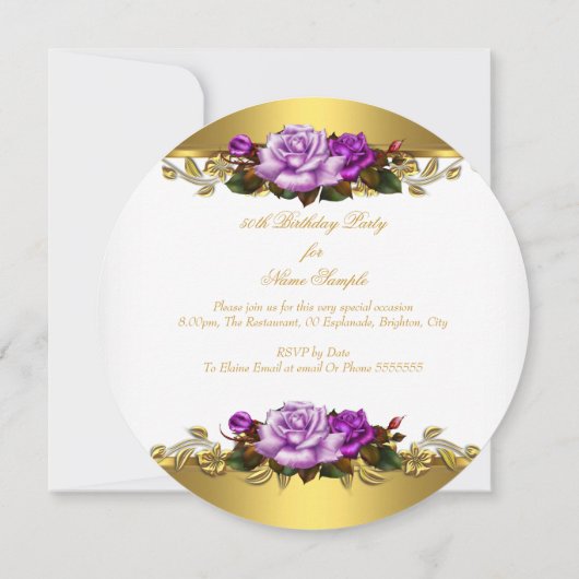 50e verjaardag Elegant Roos Paars Gold R Kaart (Achterkant)
