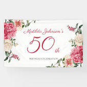 50e verjaardag Elegant roze witte flacon Spandoek (Horizontaal)