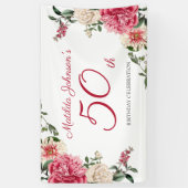 50e verjaardag Elegant roze witte flacon Spandoek (Verticaal)