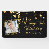50e verjaardag Elegant Script Gold Stars Foto Spandoek (Horizontaal)