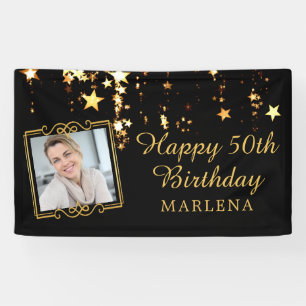 50e verjaardag Elegant Script Gold Stars Foto Spandoek