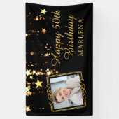 50e verjaardag Elegant Script Gold Stars Foto Spandoek (Verticaal)