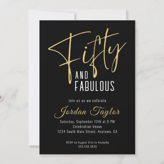 50e verjaardag Elegant Script Zwart & Goud Minimal Kaart (Voorkant)