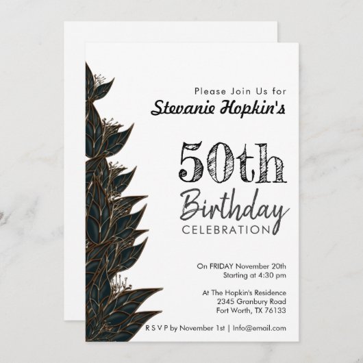 50e verjaardag Elegant White Modern Botanical Kaart (Voorkant / Achterkant)