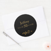 50e verjaardag elegant zwart en goud ronde sticker (Envelop)