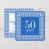 50e verjaardag Elegante Blauw-Wit Party Uitnodigin Kaart (Voorkant / Achterkant)