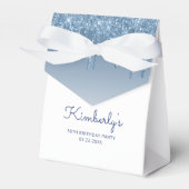 50e Verjaardag Elegante Blauwe Glitter Drip Script Bedankdoosjes (Voorkant Zijde)