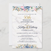 50e verjaardag Elegante bloemmotief goud marinebla Kaart (Voorkant)