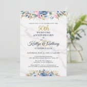 50e verjaardag Elegante bloemmotief goud marinebla Kaart (Staand voorkant)