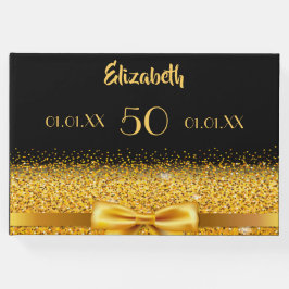 50e verjaardag elegante goudboog en lint op zwart gastenboek