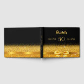 50e verjaardag elegante goudboog en lint op zwart gastenboek (Volledig)