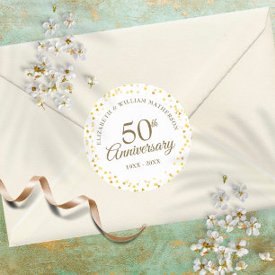 50e verjaardag Elegante Gouden Hartjes Confetti Ronde Sticker