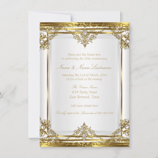50e verjaardag Elegante Gouden Witte Parel Kaart (Achterkant)