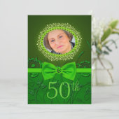 50e verjaardag elegante groene florale uitnodiging (Staand voorkant)