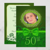 50e verjaardag elegante groene florale uitnodiging (Voorkant / Achterkant)