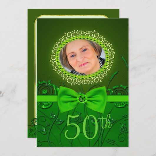 50e verjaardag elegante groene florale uitnodiging (Voorkant / Achterkant)