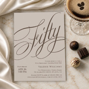 50e verjaardag Elegante kalligrafie Taupe Espresso Kaart
