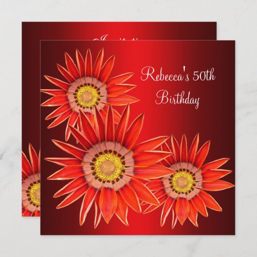 50e verjaardag Elegante rode bloemen Kaart (Voorkant / Achterkant)