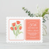 50e verjaardag Elegante rode tulp Flora Kaart (Staand voorkant)