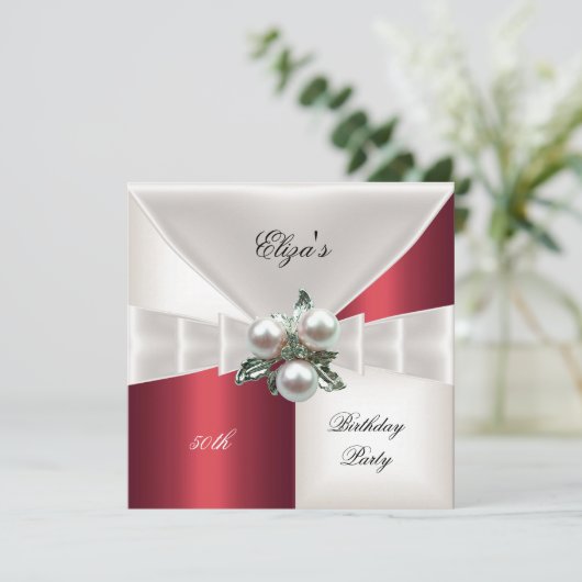 50e Verjaardag Elegante Rode Witte Check Jewel (Staand voorkant)