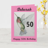50e verjaardag Elegante Roze Kolibrie Waterverf Kaart (Gele Bloem)