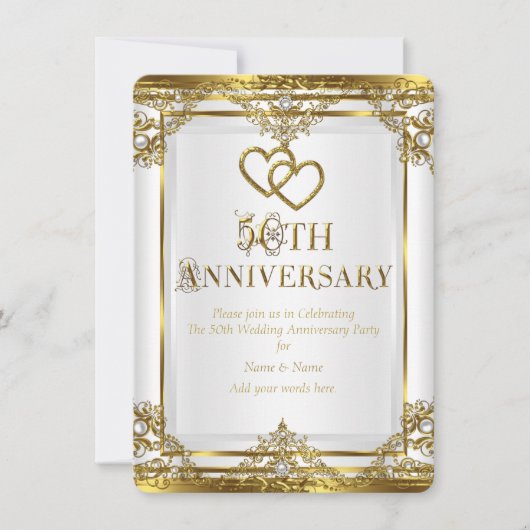 50e verjaardag Elegante witte goudkleurige parel Kaart (Voorkant)