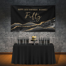 50e verjaardag Elegante Zwarte Gouden Agate Banner