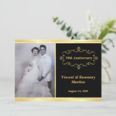 50e verjaardag Elegante Zwarte Gouden Foto Uitnodi Kaart (Staand voorkant)